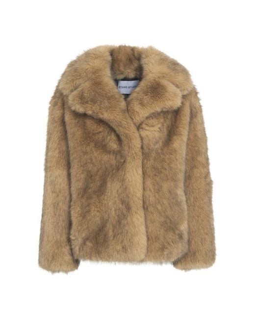 Stand Studio Natural Tailored Faux Fur Jacket With Classic Collar