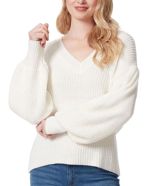 Jessica Simpson White Knit Long Sleeve V-neck Sweater