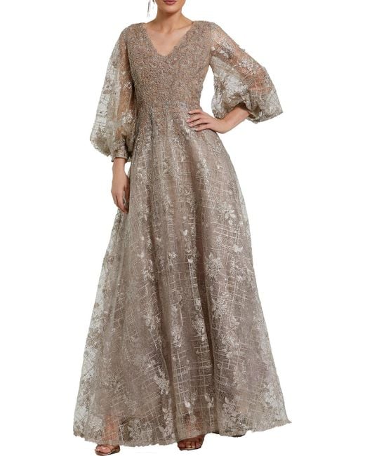 Mac Duggal Natural Lace Embellished Evening Dress