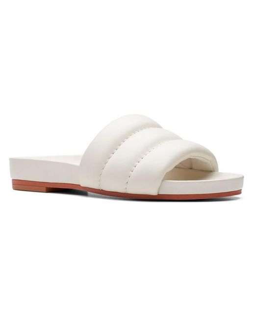 Clarks White Pure Soft Leather Quilted Wedge Sandals