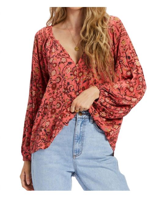 Billabong Red She's A Dreamer Top In Hibiscus