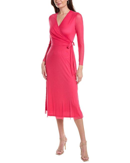 Anne Klein Pink Mesh Midi Wrap Dress