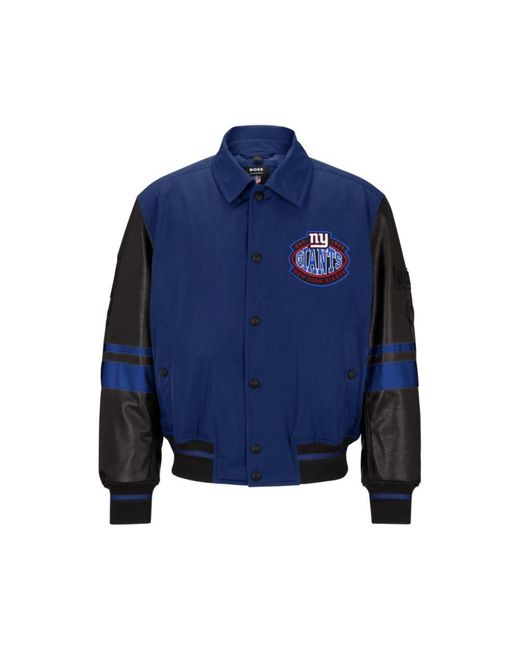 Boss Blue X Nfl Water-repellent Bomber Jacket With Collaborative Branding for men