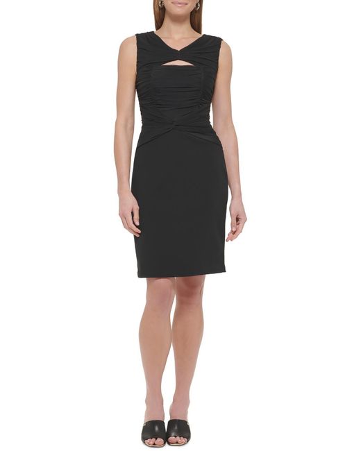 DKNY Black Ruched Polyester Cocktail And Party Dress