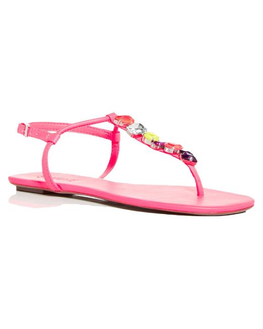 SCHUTZ SHOES Pink Sandalia Salto Rasteiro Jeweled Thong T-strap Sandals