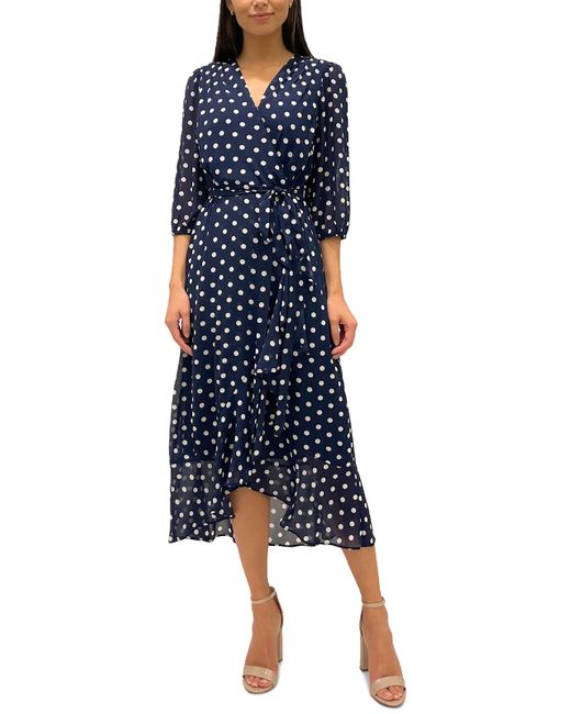 Sam Edelman Blue Polka Dot Tea-length Wrap Dress