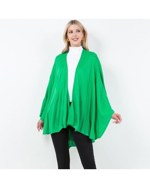 TRUEDAMES Green Elegant Solid Drape Wrap Poncho