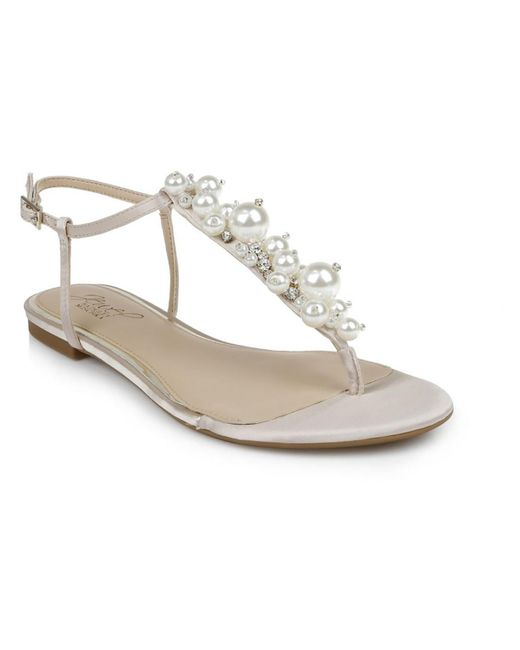 Badgley Mischka White Larissa Embellished Flat Thong Sandals