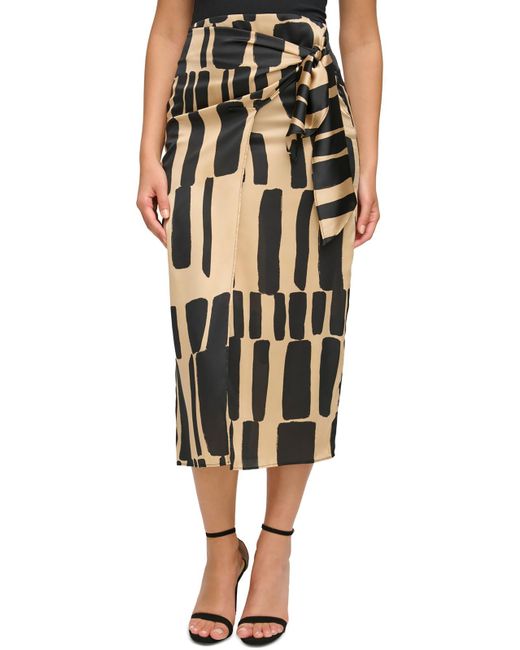 Donna Karan Black Fau-wrap Polyester Wrap Skirt