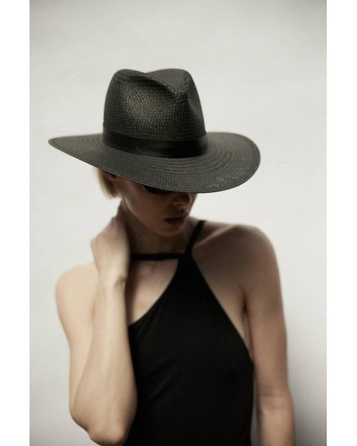Janessa Leone Black Simone Packable Straw Hat