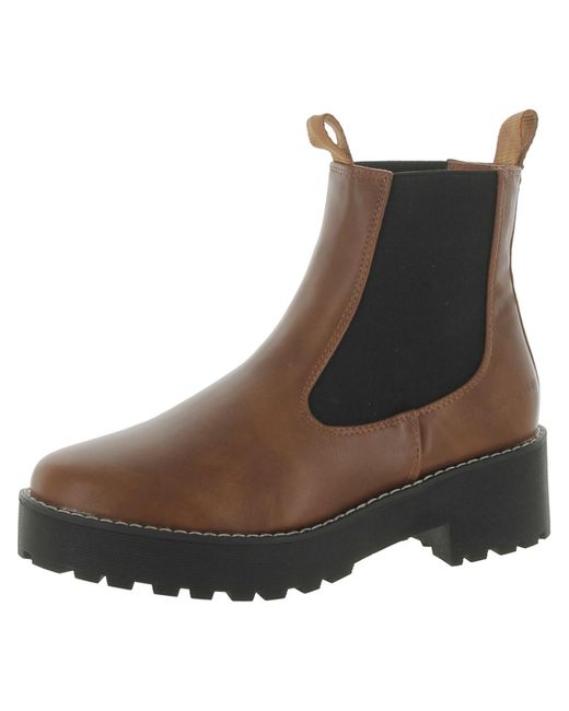 French Connection Brown Mia Faux Leather Winter Ankle Boots