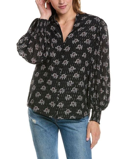 Tahari Black Split Neck Silk-Blend Top