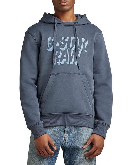 G-Star RAW Blue Fleece Long Sleeve Hoodie for men