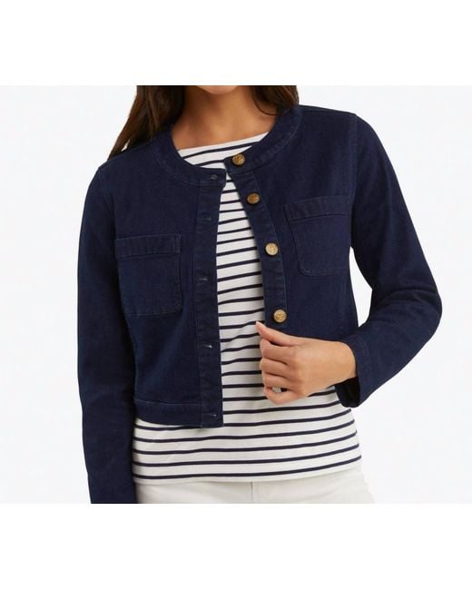 Draper James Blue Denim Collarless Jacket
