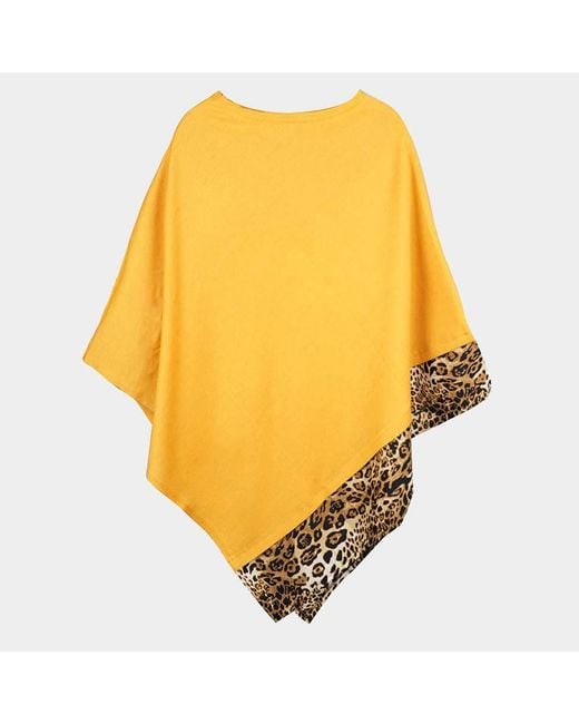 TRUEDAMES Yellow Leopard Trim Solid Poncho