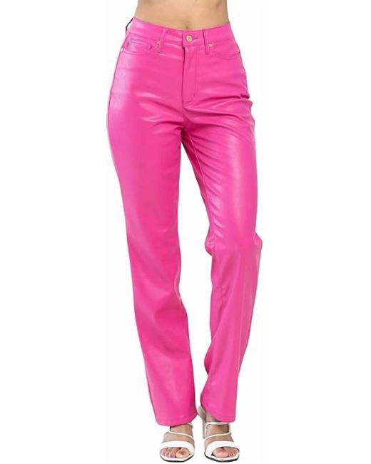 Pink Control Wear Judy Blue Control Top Faux Leather Pants in Pink | Lyst