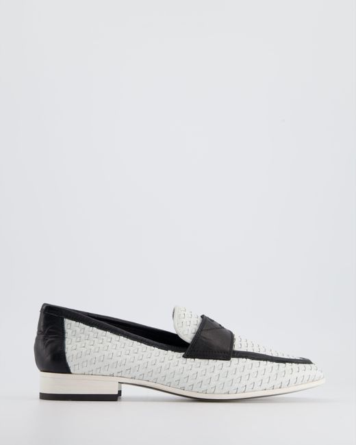 Chanel White ,woven Leather Loafer With Cc Logo