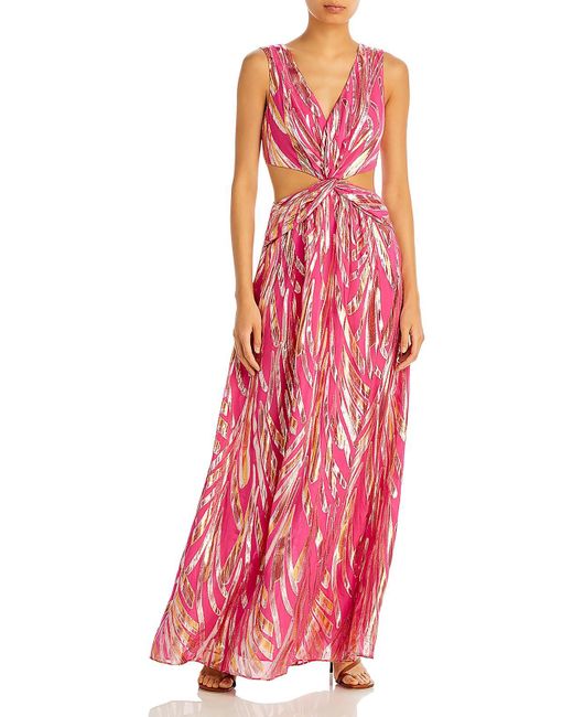 Ramy Brook Pink Irene Metallic Cut-out Evening Dress