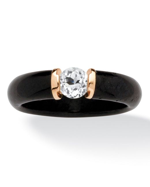 Palmbeach Jewelry Black 56 Cttw. 10K Solid Genuine Jade And Round Topaz Ring