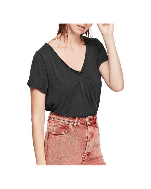 Free People Black All You Need V-neck Tee T-shirt