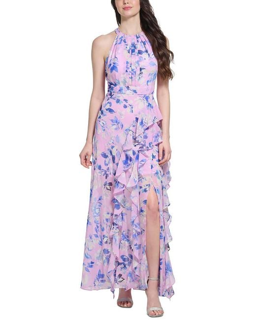 Eliza J Purple Chiffon Floral Maxi Dress