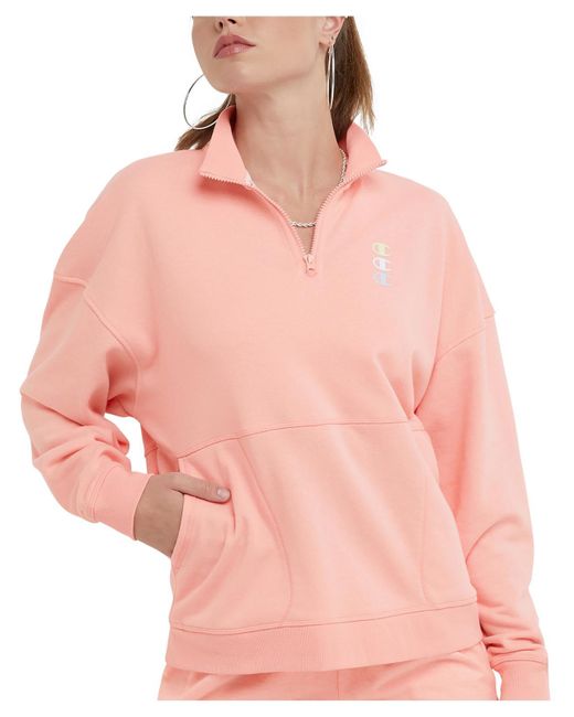 Champion Pink Logo Loungewear 3/4 Zip Pullover