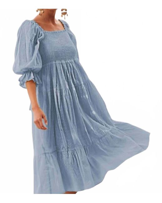 Bibi Women's Blue Sheered Swiss Dot Tiered Dress