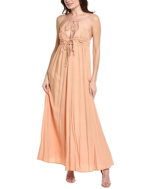 LaBiz Natural Empire-Waist Linen-Blend Maxi Dress