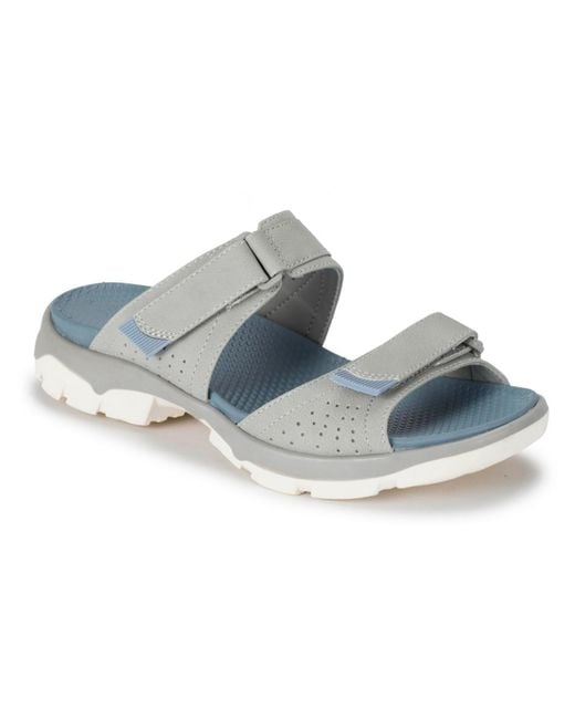 BareTraps Blue Leella Faux Leather Slip On Slide Sandals