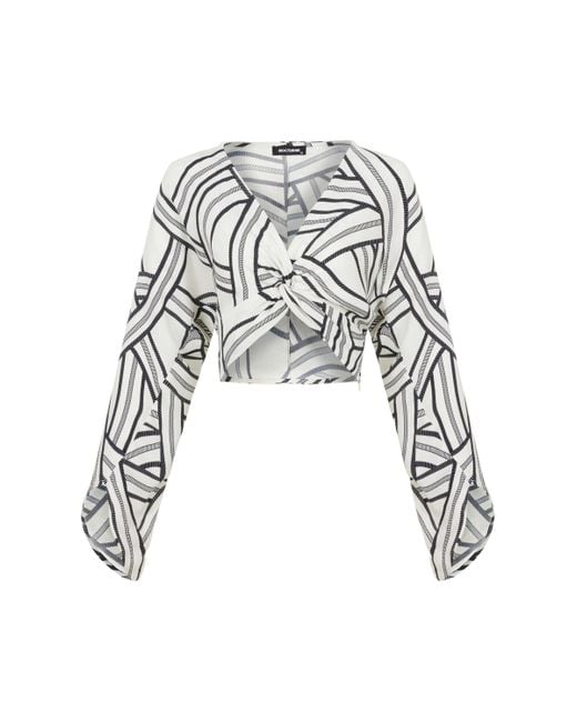 Nocturne White Printed Crop Top With Knot