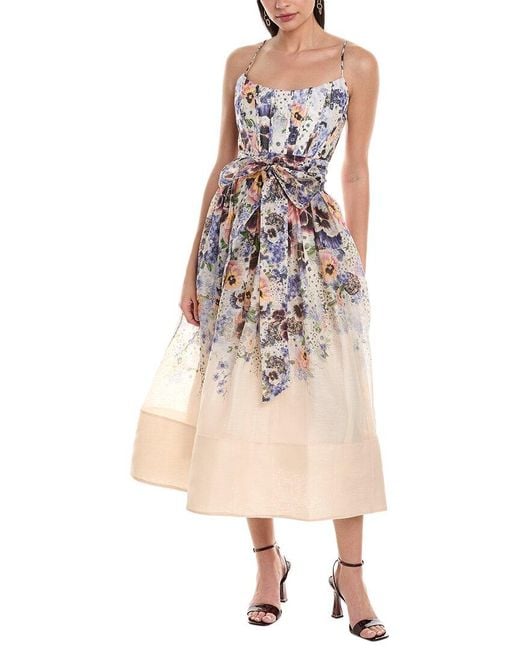 Zimmermann Natural Tama Corset Linen & Silk-blend Midi Dress