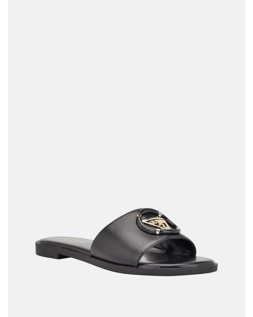 Guess White Magnify Faux-leather Beach Slides