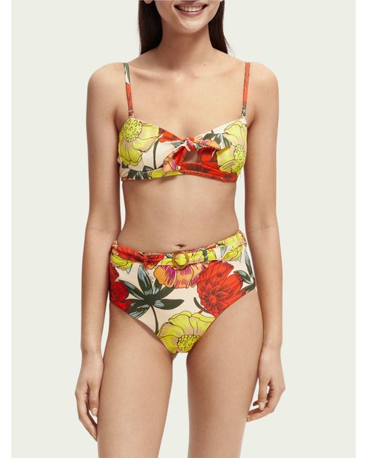 Scotch & Soda Printed High-waist Bikini Bottom in Orange | Lyst