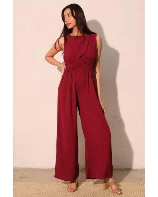 TRUEDAMES Textured Solid Twist Front Jumpsuit