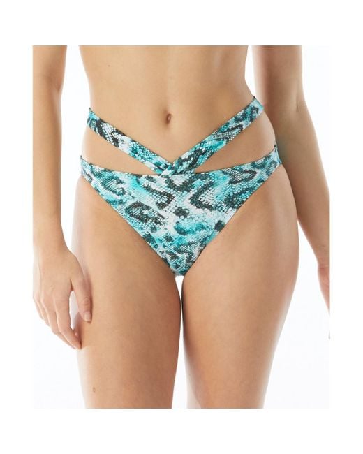 SUNDAZED Blue Riley Bottom Snake Print Cut-Outs Swim Bottom Separates