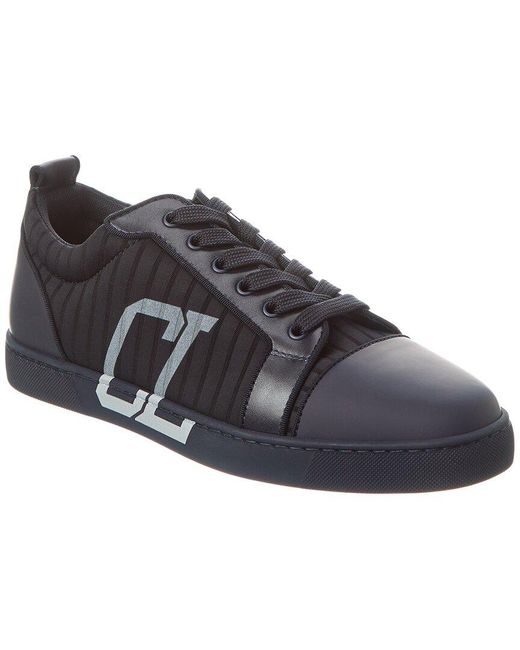 Christian Louboutin Black Louis Junior Varsimax Leather-Trim Sneaker for men