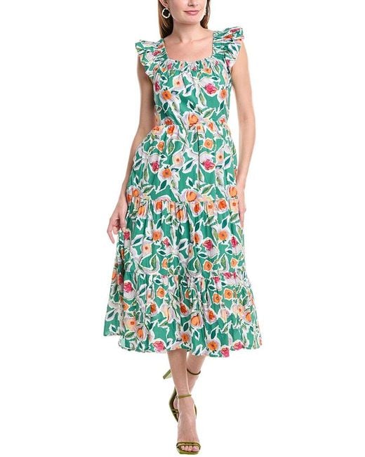English Factory Back Bow Floral Midi Dress in Green | Lyst