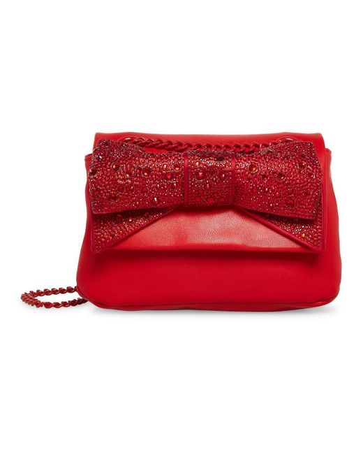 Betsey Johnson Red All That Shimmers Bow Faux Leather Embellished Shoulder Handbag