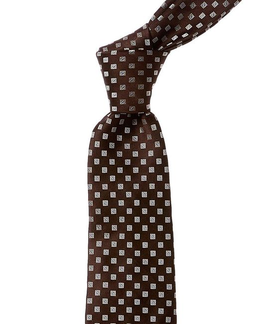Canali Black Brown Squared Silk Tie for men