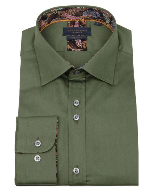 Guide London Green Long Sleeve Cotton Shirt for men