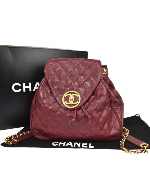 Chanel Red Cc Leather Backpack Bag (pre-owned)