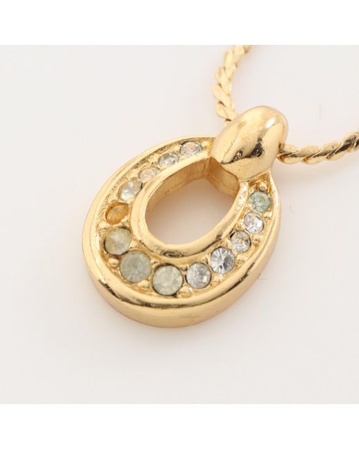 Dior Metallic Necklace Gp Rhinestone Gold Clear