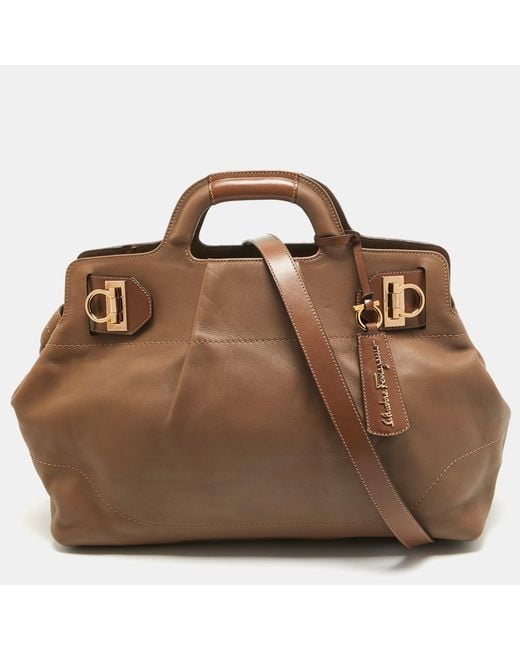 Ferragamo Brown Leather Large Wanda Top Handle Bag