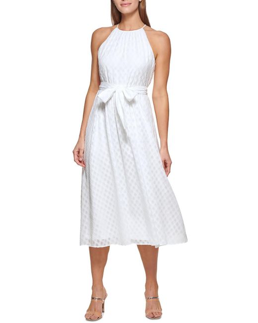 DKNY White Polyester Fit & Flare Dress