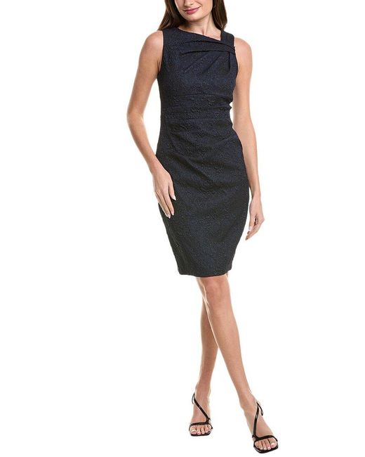 slim fit dress slacks Jacquard Tie Front Fit And Flare Midi Dress In Black Navy main image 1