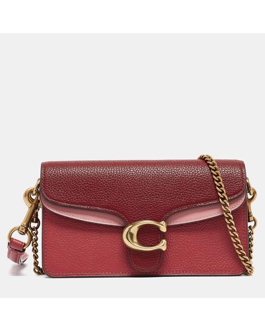 COACH Red Tricolor Leather Tabby Chain Clutch