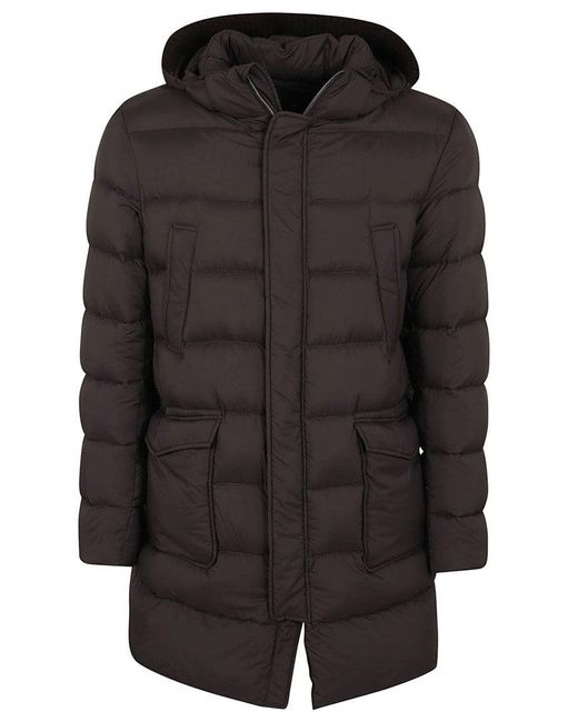 Herno Black Versatile Down Jacket With Hood And Press Stud Closure for men