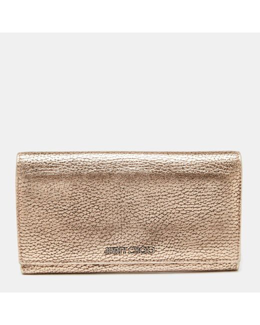 Jimmy Choo Metallic Rose Gold Leather Flap Continental Wallet