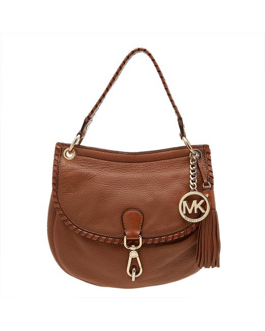 MICHAEL Michael Kors Brown Leather Tassel Braided Flap Top Handle Bag