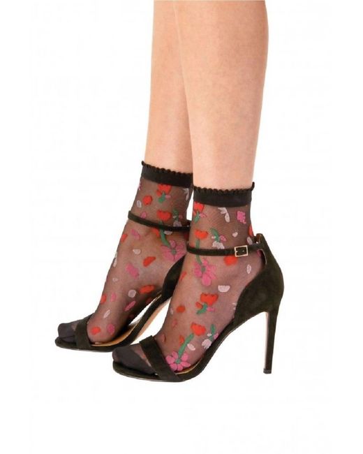 Pretty Polly Black Sheer Floral Anklet Sock